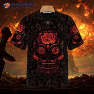 red mexican sugar skull hawaiian shirt day of the dead shirt 2