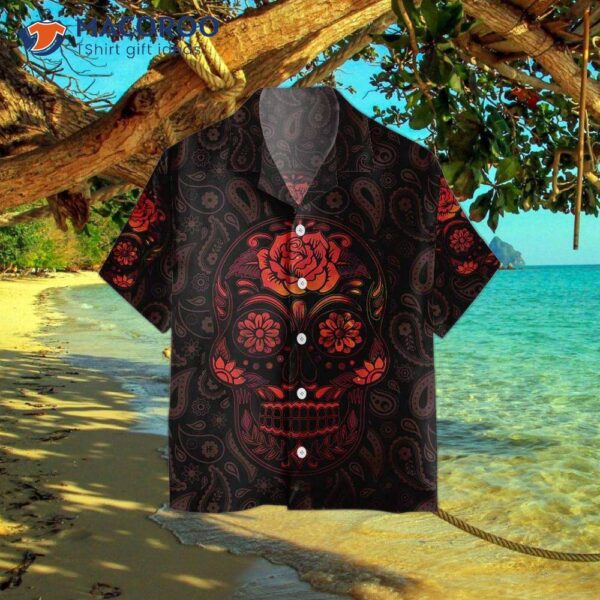 Red Mexican Sugar Skull Hawaiian Shirt, Day Of The Dead Shirt