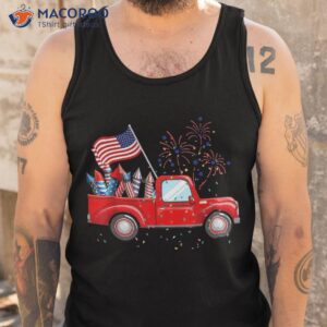 red truck 4th of july american flag firework usa toddler boy shirt tank top