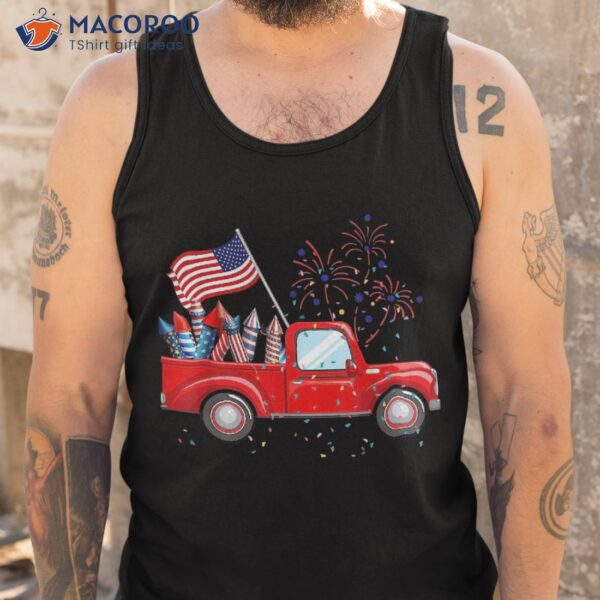 Red Truck 4th Of July American Flag Firework Usa Toddler Boy Shirt