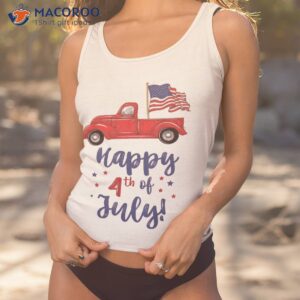 Red Truck With American Flag Happy 4th Of July Tshirt Gift