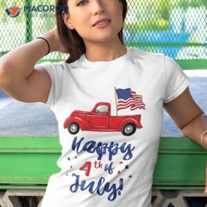 Red Truck With American Flag Happy 4th Of July Tshirt Gift