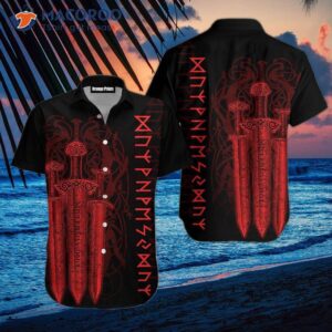 red viking swords and black hawaiian shirts 0