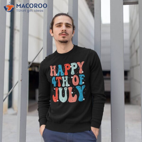 Retro Groovy Happy 4th Of July Patriotic American Us Flag Shirt