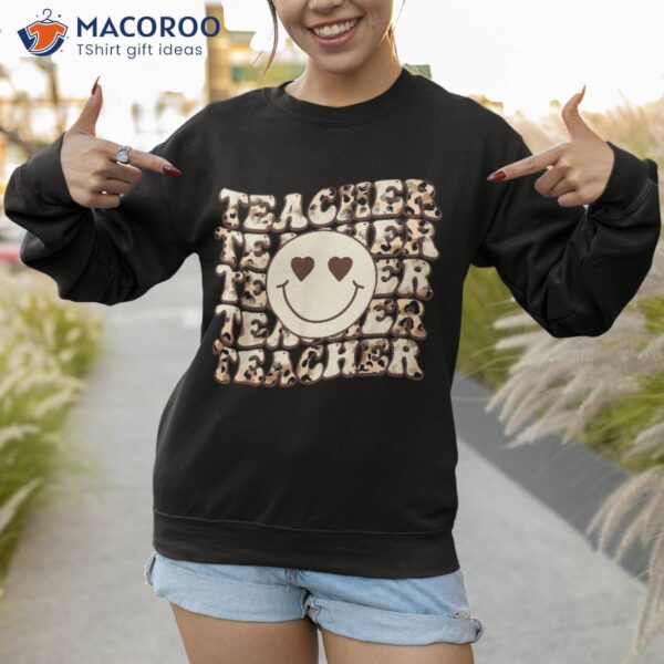 Retro Groovy Teacher Inspirational Leopard Back To School Shirt