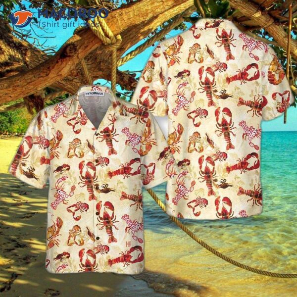 Retro Lobster Pattern Hawaiian Shirt, Unique Print Shirt For Adults