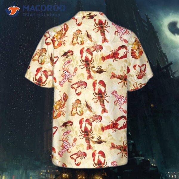 Retro Lobster Pattern Hawaiian Shirt, Unique Print Shirt For Adults