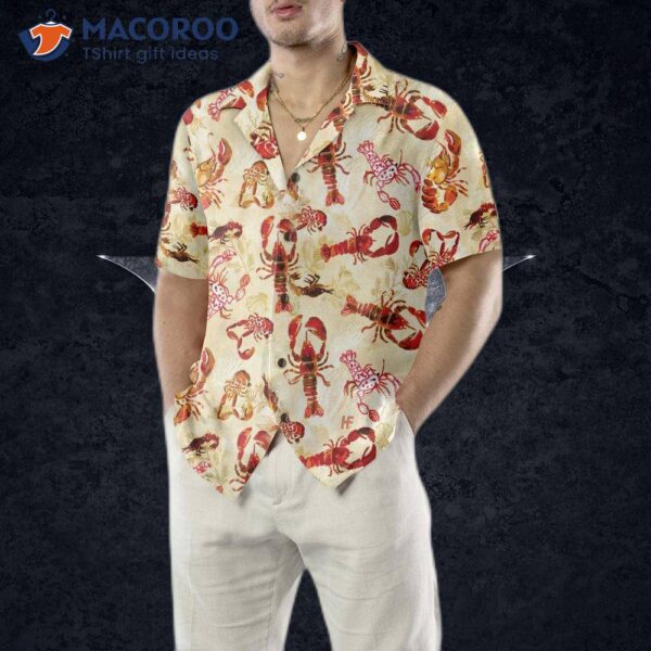 Retro Lobster Pattern Hawaiian Shirt, Unique Print Shirt For Adults