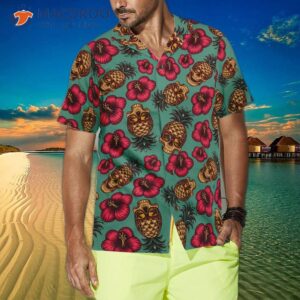 retro pineapple skull patterned hawaiian shirt 1