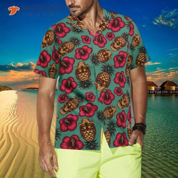 Retro Pineapple Skull Patterned Hawaiian Shirt