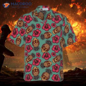 retro pineapple skull patterned hawaiian shirt 3