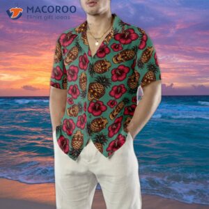 retro pineapple skull patterned hawaiian shirt 4