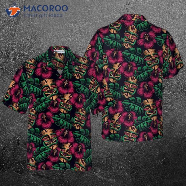 Retro Tiki Mask Seamless Pattern Hawaiian Shirt, Funny Shirt For And