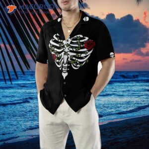 rib cage heart style with rose goth hawaiian shirt 4
