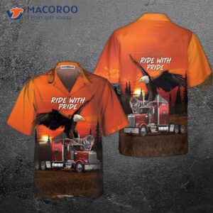 Ride With Pride Trucker Hawaiian Shirt, Eagle And Wolf Shirt—best Gift For Riders