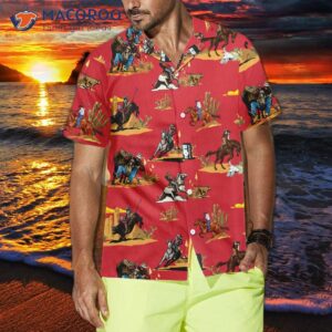 Rodeo Seamless Pattern Hawaiian Shirt, Red Version; Texas Native Western Shirt; Proud Shirt For