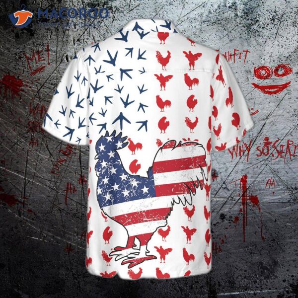 Rooster American Flag Hawaiian-style Shirt