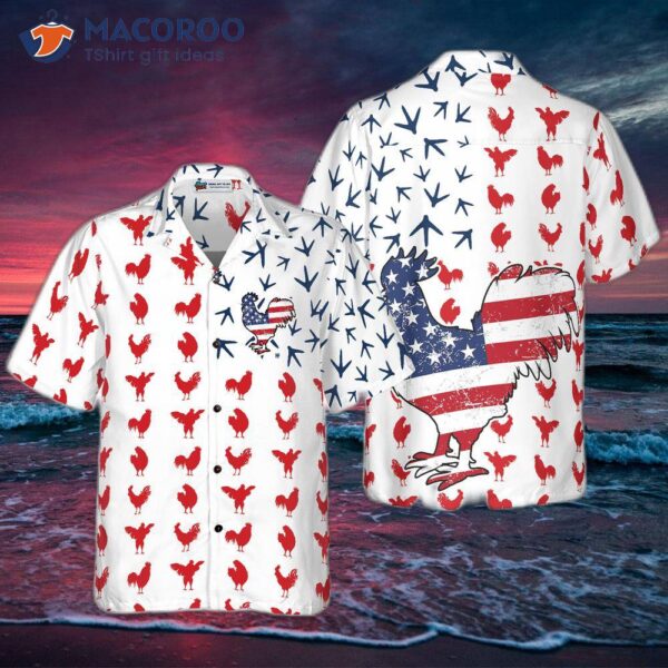 Rooster American Flag Hawaiian-style Shirt