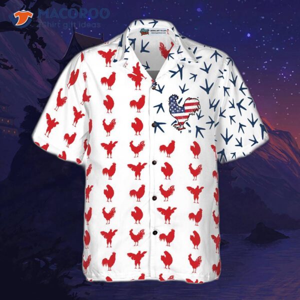 Rooster American Flag Hawaiian-style Shirt