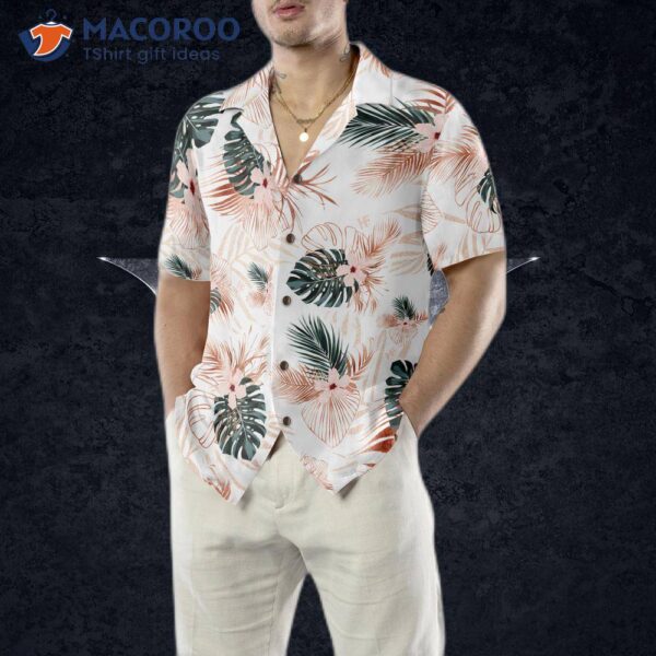 Rose-gold Tropical Palm-leaf Hawaiian Shirt