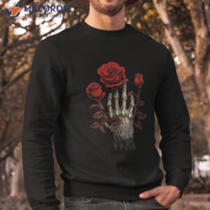 rose skeleton skull hand red flower shirt sweatshirt 2