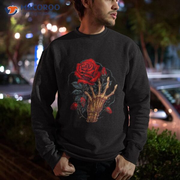 Rose Skeleton Skull Hand Red Flower Shirt