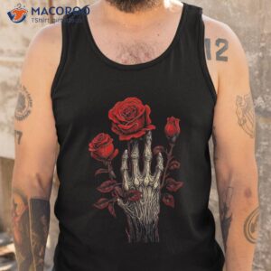 rose skeleton skull hand red flower shirt tank top 1