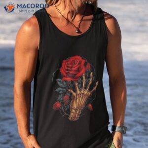 rose skeleton skull hand red flower shirt tank top