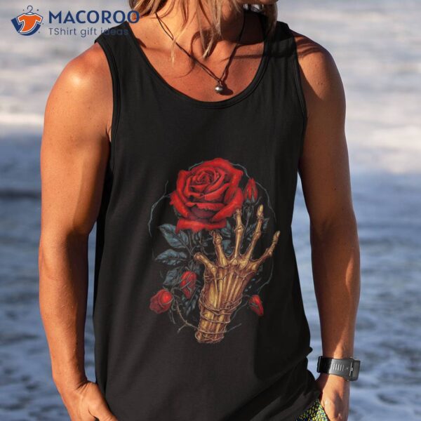 Rose Skeleton Skull Hand Red Flower Shirt