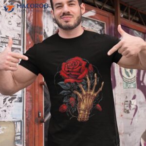 rose skeleton skull hand red flower shirt tshirt 1 1