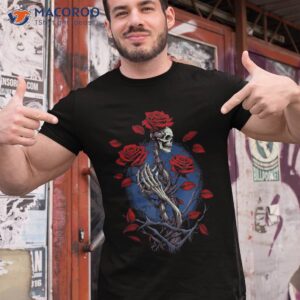 rose skeleton skull hand red flower shirt tshirt 1