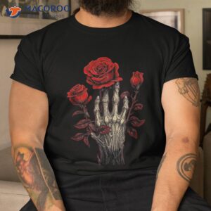 rose skeleton skull hand red flower shirt tshirt