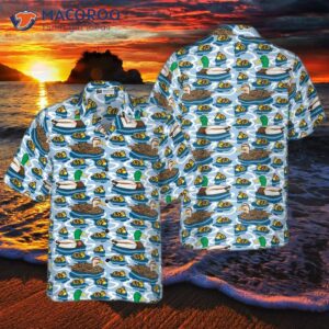 rouen duck family swimming hawaiian shirt arctic blue pond texture print 0