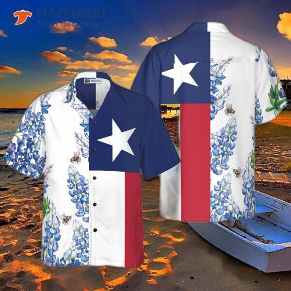 Royal Blue Bluebonnet Texas Hawaiian Shirt, Floral Flag Shirt In Vertical Version, Proud For