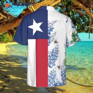 Royal Blue Bluebonnet Texas Hawaiian Shirt, Floral Flag Shirt In Vertical Version, Proud For