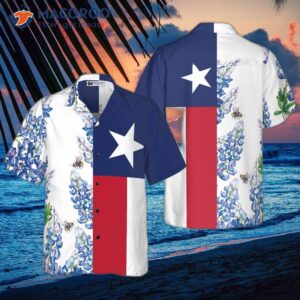 Royal Blue Bluebonnet Texas Hawaiian Shirt, Floral Flag Shirt With A Vertical Version Of An Italic Star, Proud For