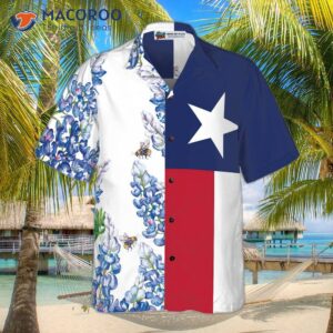 royal blue bluebonnet texas hawaiian shirt floral flag shirt with a vertical version of an italic star proud for 2