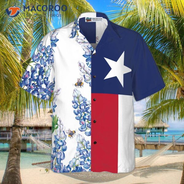 Royal Blue Bluebonnet Texas Hawaiian Shirt, Floral Flag Shirt With A Vertical Version Of An Italic Star, Proud For