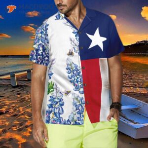 royal blue bluebonnet texas hawaiian shirt floral flag shirt with a vertical version of an italic star proud for 3