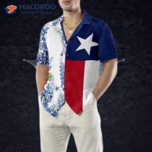 royal blue bluebonnet texas hawaiian shirt floral flag shirt with a vertical version of an italic star proud for 4