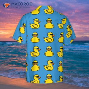 rubber yellow duck hawaiian shirt blue water toy with sunglasses shirt 1