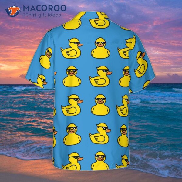 Rubber Yellow Duck Hawaiian Shirt, Blue Water Toy With Sunglasses Shirt