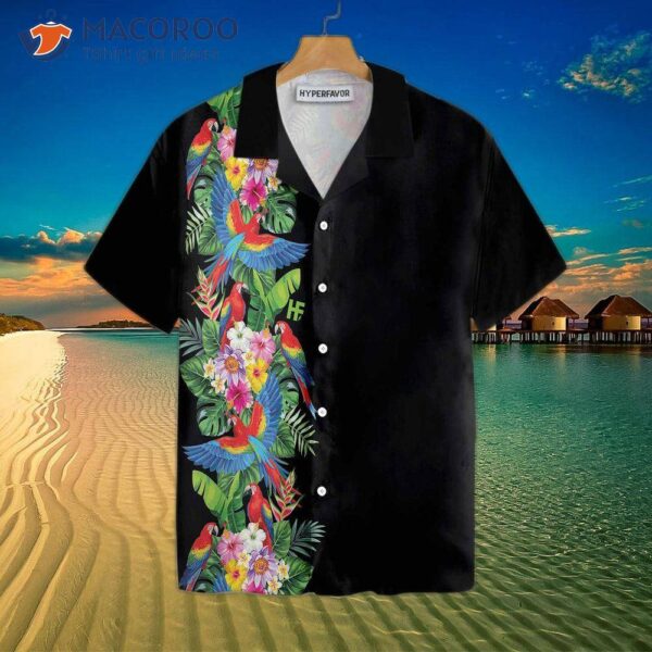 ‘s Aloha Shirt With Bird Of Paradise And Hibiscus Hawaiian Print