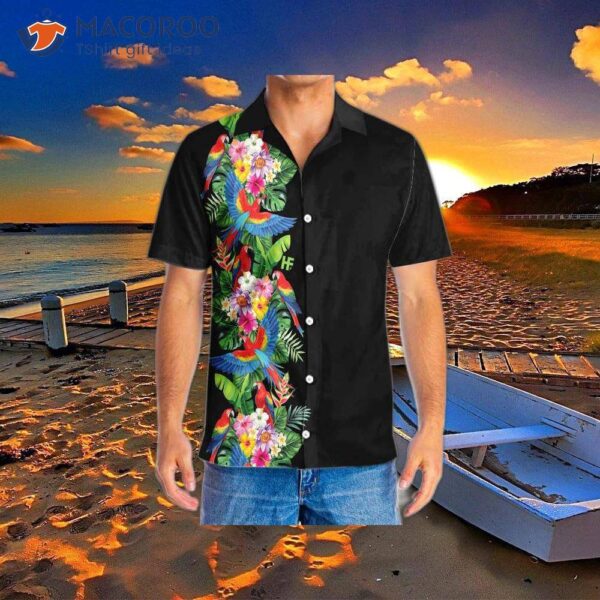 ‘s Aloha Shirt With Bird Of Paradise And Hibiscus Hawaiian Print