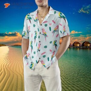 s parrot and exotic leaves hawaiian shirt 4
