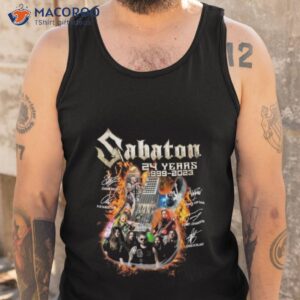 sabaton 24 years 1999 2023 guitar fire signatures shirt tank top