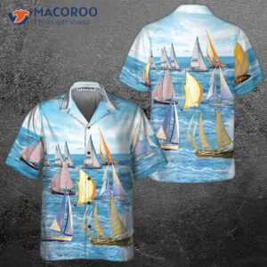 Sailing Boat Hawaiian Shirt, Short-sleeved Sailboat Unique Nautical Shirt