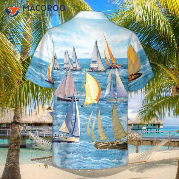 Sailing Boat Hawaiian Shirt, Short-sleeved Sailboat Unique Nautical Shirt