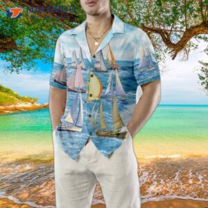 sailing boat hawaiian shirt short sleeved sailboat unique nautical shirt 3