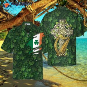 saint patrick s day shamrock celtic cross harp irish hawaiian shirt 0